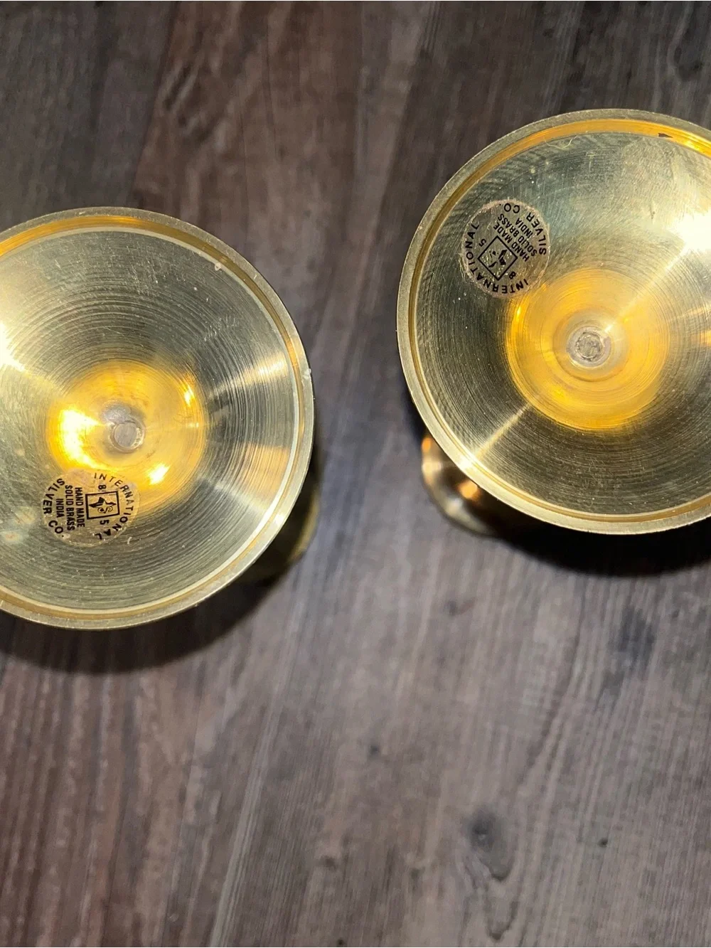 Brass 'JOY' Decorative Candlestick Pair - Gold Finish